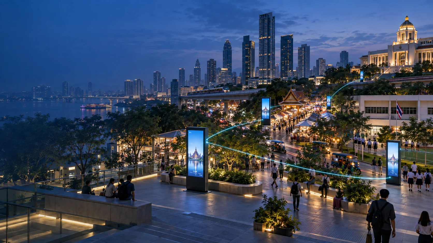 ภาพแนวคิดเครือข่ายจอข้อมูลสาธารณะเชื่อมพื้นที่ของเมืองไทย